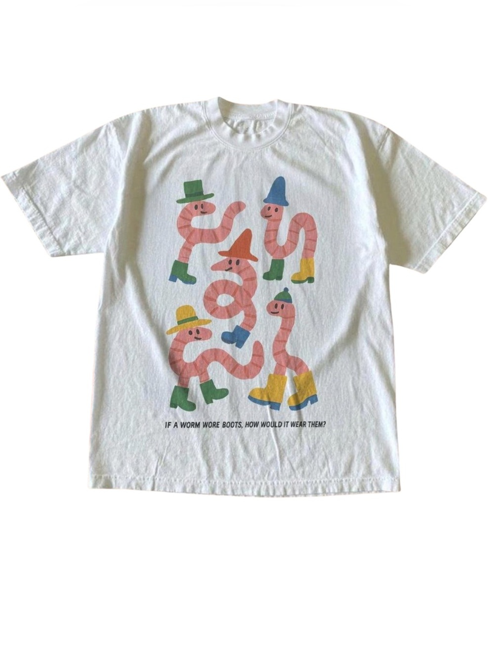 Gildan White Cute Worms Tee with Classic Colorful Worms Graphic